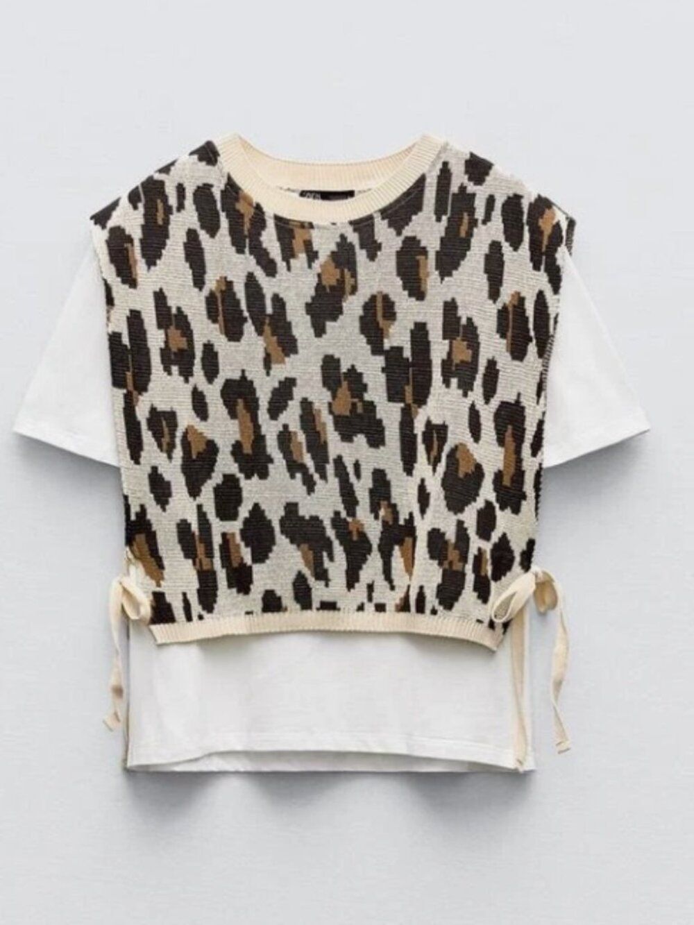 Zara shirt and animal print vest with ties - Size L - NWT 🐆✨
